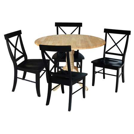 International Concepts 42 in. Dual Drop Leaf Table with 4 Cross Back Dining Chairs - 5 Piece Dining Set K01-42DP-C46-613-4